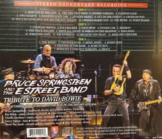 BRUCE SPRINGSTEEN & THE E STREET BAND / TRIBUTE TO DAVID BOWIE STEREO SOUNDBOARD (3CDR)