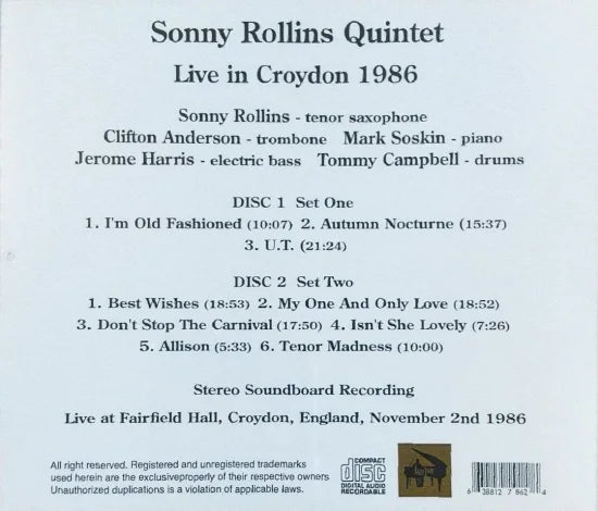 Sonny Rollins Quintet / Live in Croydon SOUNDBOARD (2CDR)