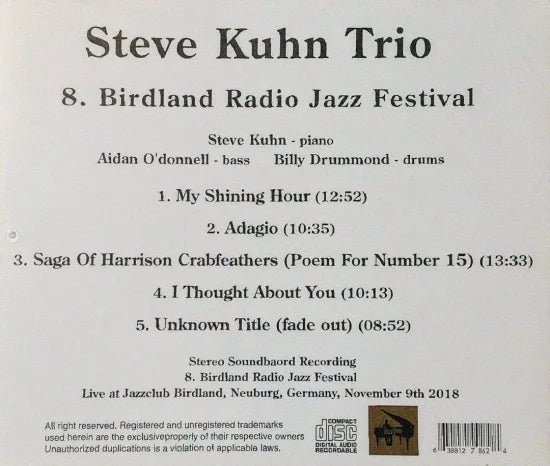 Steve Kuhn Trio / 8. Birdland Radio Jazz Festival STEREO SOUNDBOARD (1CDR)