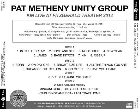 PAT METHENY UNITY GROUP / KIN LIVE AT FITZGERALD THEATER 2014 (2CDR)