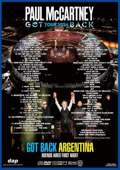 PAUL McCARTNEY / GOT BACK ARGENTINA 2024 BUENOS AIRES FIRST NIGHT (2CD+1DVD)