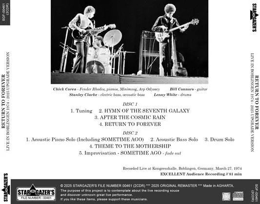 RETURN TO FOREVER / LIVE IN BOBLINGEN 1974 - 2025 UPGRADE VERSION (2CDR)