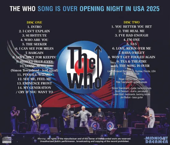 THE WHO / THE SONG IS OVER OPENING NIGHT IN USA 2025 (2CDR)
