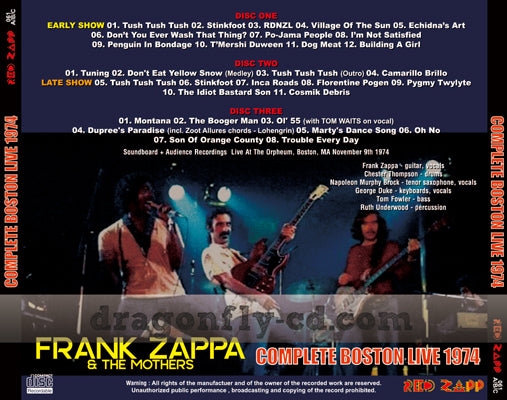 FRANK ZAPPA / COMPLETE BOSTON LIVE 1974 Soundboard (3CDR)