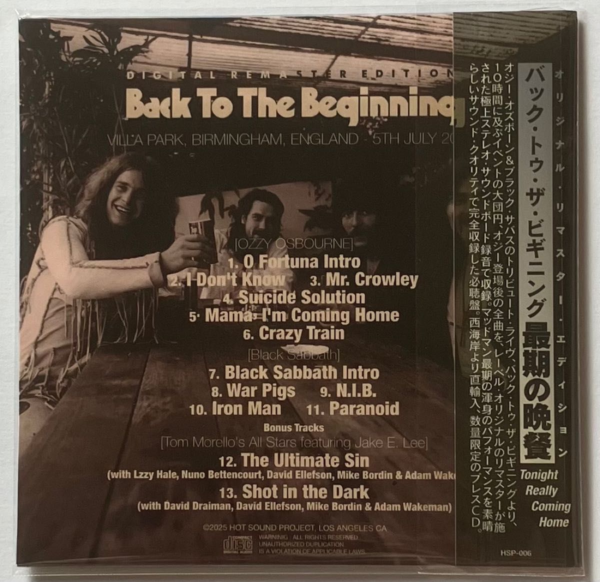 Ozzy Osbourne & BLACK SABBATH / Tonight Really Coming Home with OBI Limited Edition (Paper Sleeve 1CD+ Bonus 2BDR)
