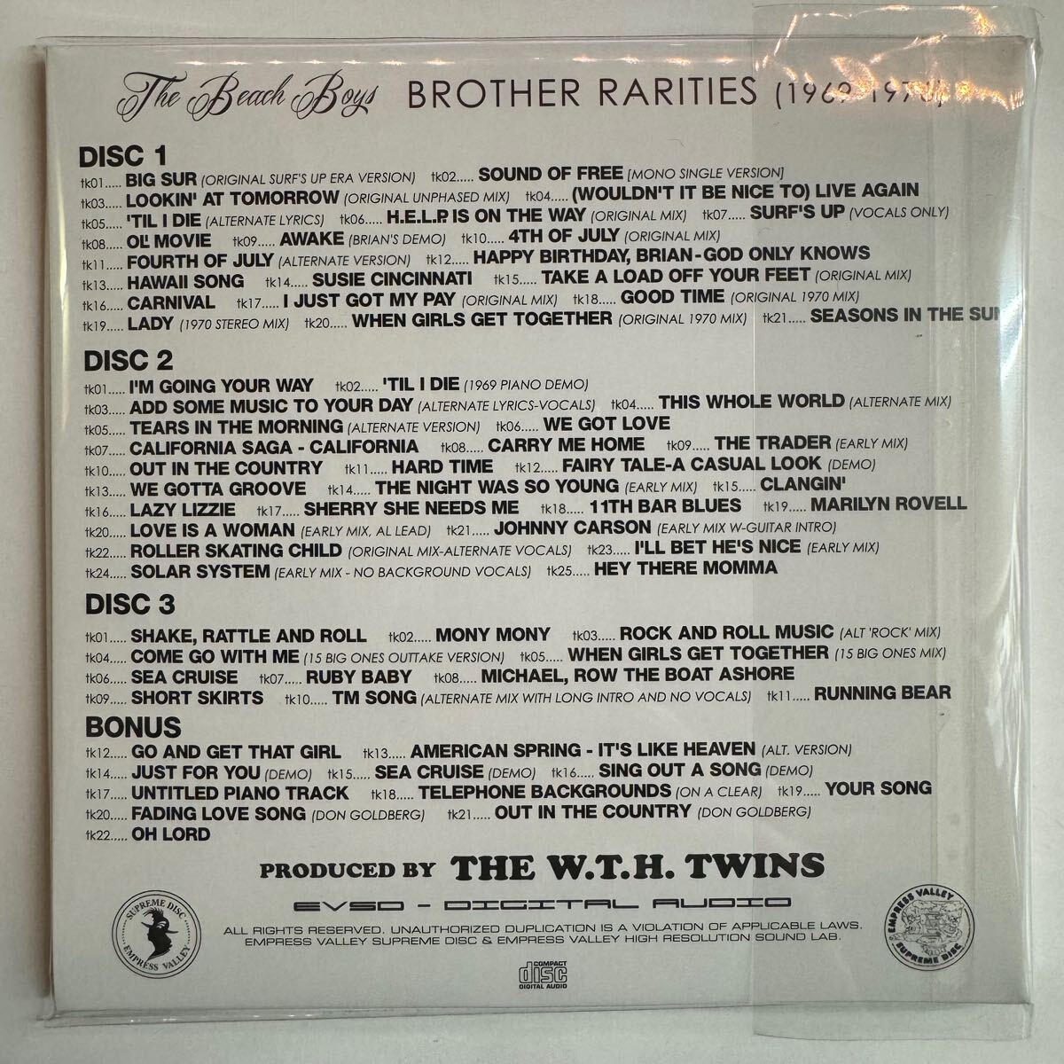 THE BEACH BOYS / BROTHER RARITIES 1969-1976 (3CD) Empress Valley