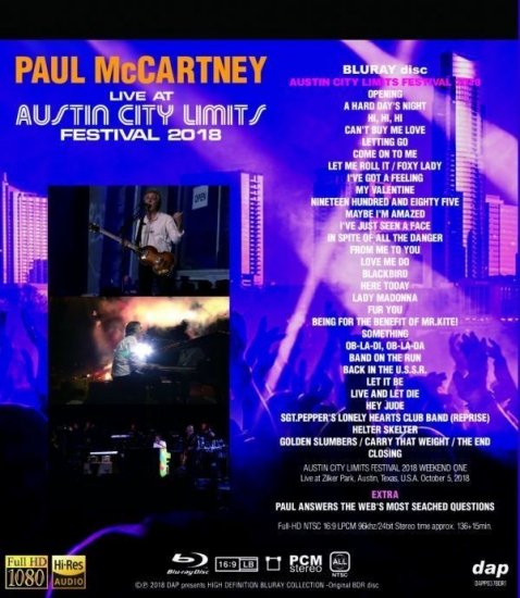 PAUL McCARTNEY / LIVE AT AUSTIN CITY LIMITS FESTIVAL 2018 (1BD-R)