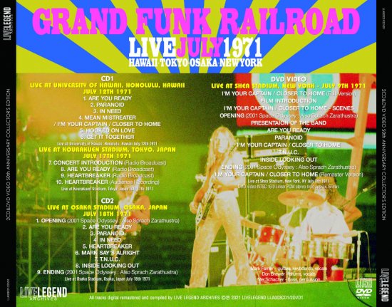 GRAND FUNK RAILROAD LIVE JULY 1971 50TH ANNIVERSARY COLLECTOR'S EDITION (2CD+DVD)