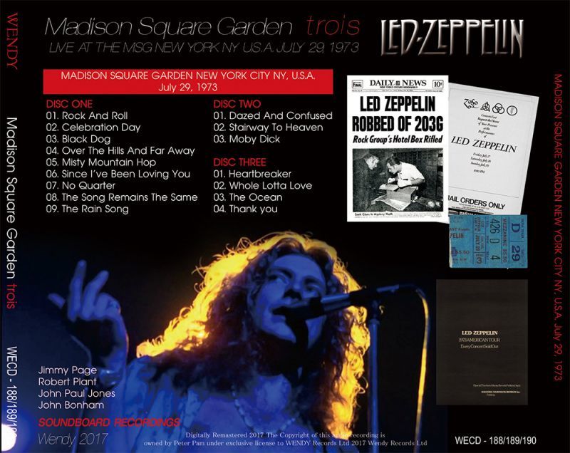 LED ZEPPELIN / MADISON SQUARE GARDEN trois 【3CD】 – Music Lover Japan