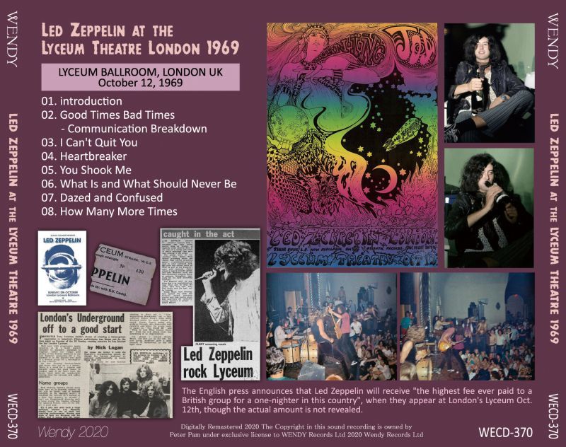 LED ZEPPELIN 1969 AT THE LYCEUM THEATRE CD – Music Lover Japan