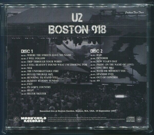 U2 Boston 918 Joshua Tree Tour 1987 2CD Moonchild Records