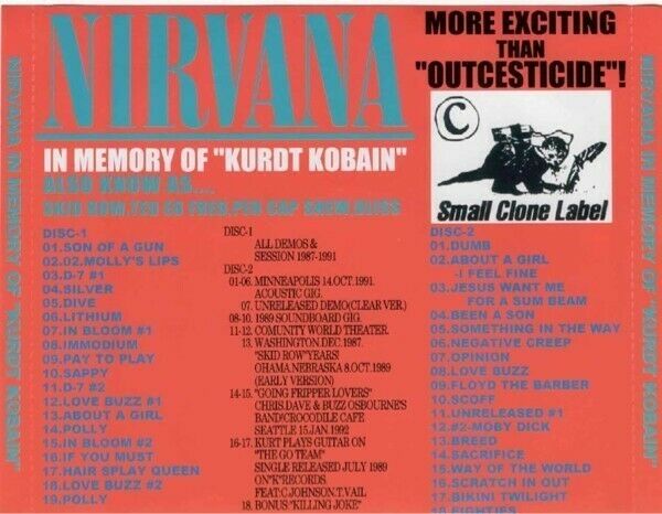 Nirvana In Memory Of Kurdt Kobain 2CD 38 Tracks – Music Lover Japan