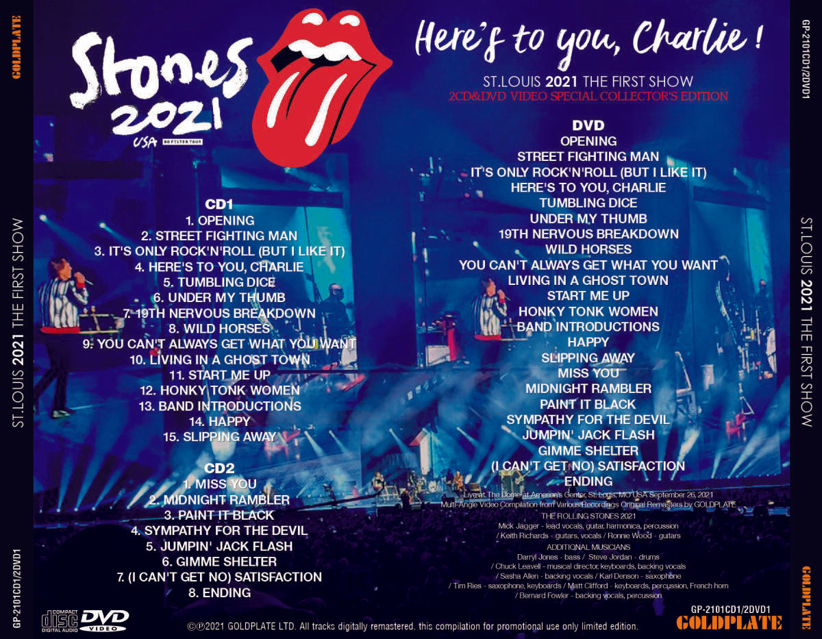 The Rolling Stones Here's to You, Charlie No Filter Tour USA St.louis 2021 First Show 2CD DVD