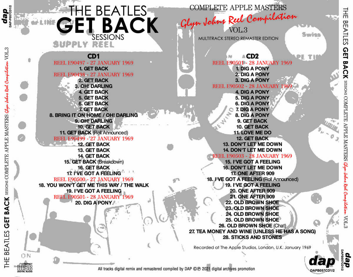 THE BEATLES / GET BACK SESSIONS COMPLETE APPLE MASTERS Glyn Johns Reel Compilation(8CD)