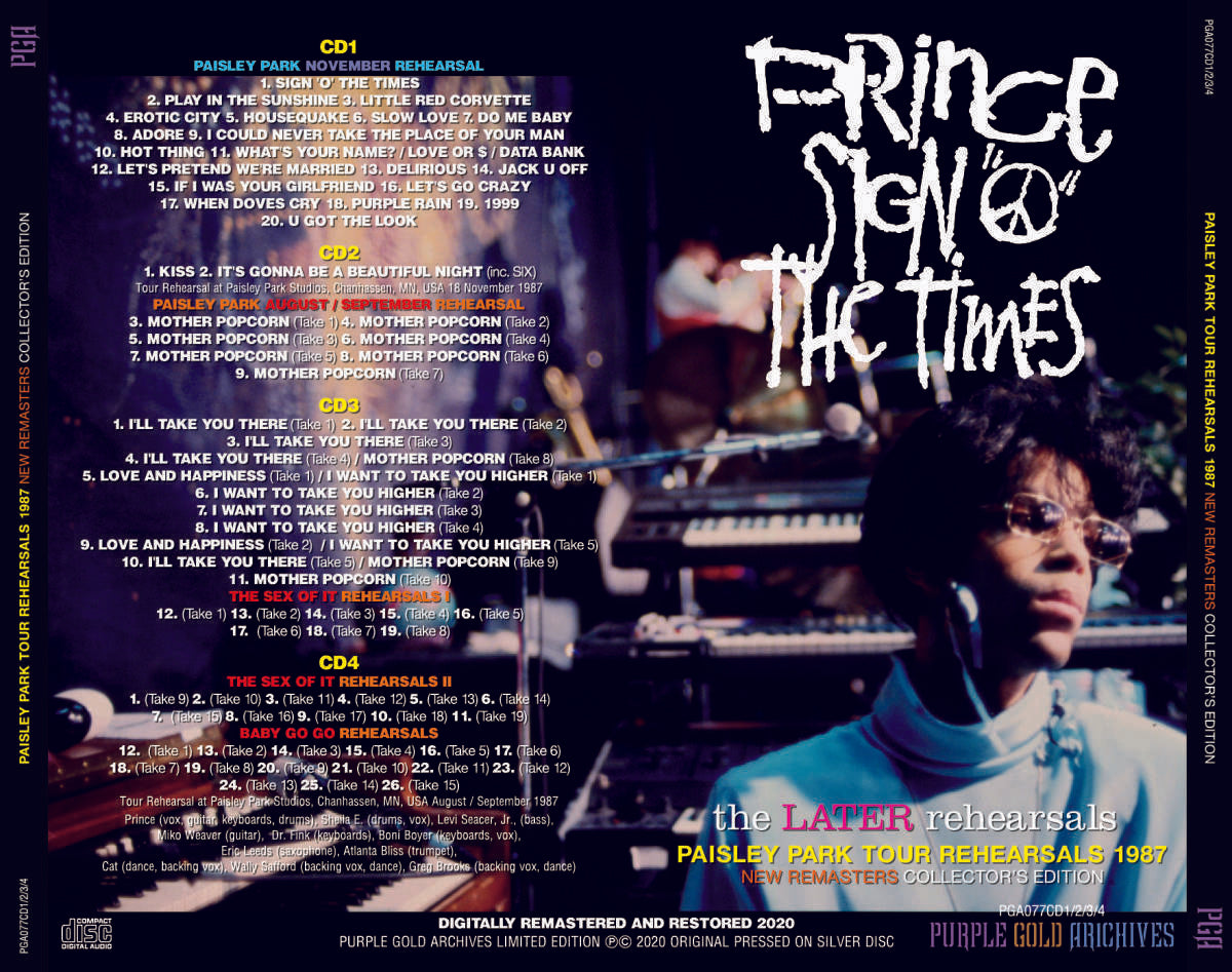 Prince Sign O The Times The Later Rehearsals 4CD Paisley Park Tour 