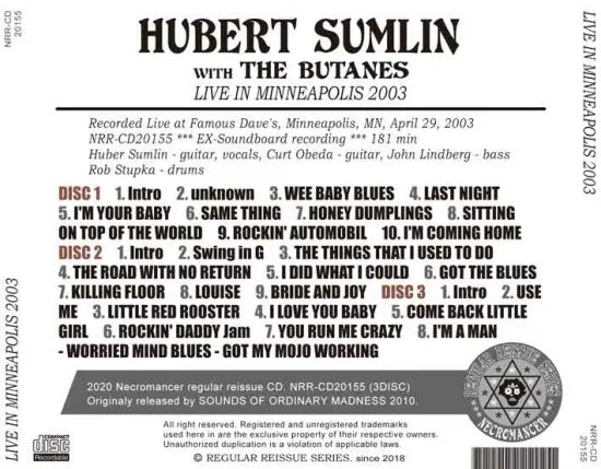 HUBERT SUMLIN WITH THE BUTANES / LIVE IN MINNEAPOLIS 2003 (3CDR)