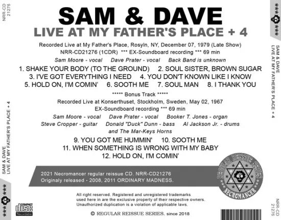 SAM & DAVE / LIVE AT MY FATHER'S PLACE + 4 (1CDR)