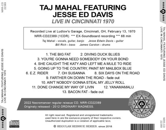 TAJ MAHAL FEATURING JESSE ED DAVIS / LIVE IN CINCINNATI 1970 (1CDR)