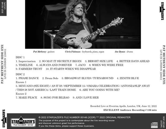 PAT METHENY SIDE EYE / LIVE IN LONDON 220612 (2CDR)