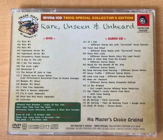 The Beatles Rare, Unseen & Unheard 1CD 1DVD HMC TMOQ Special Collector's Edition