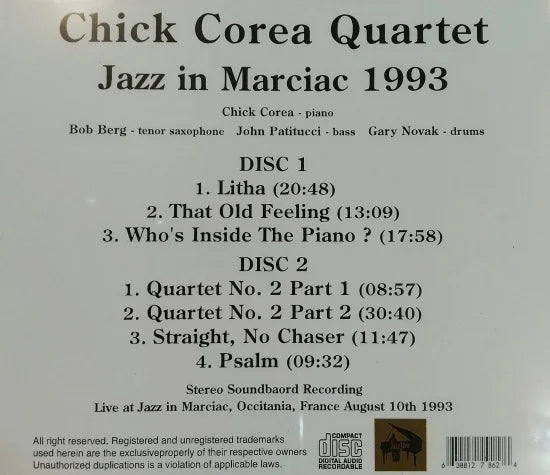 Chick Corea Quartet / Jazz In Marciac 1993 STEREO SOUNDBOARD (2CDR)