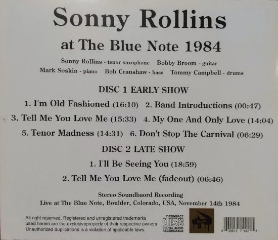 Sonny Rollins Quintet / Paris 1986 STEREO SOUNDBOARD (2CDR)