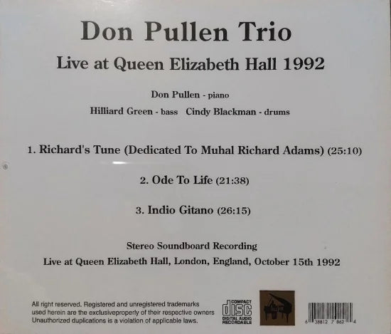 Don Pullen Trio / Live at Queen Elizabeth Hall 1992 STEREO SOUNDBOARD (1CDR)