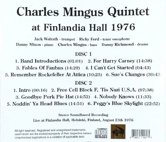 Charles Mingus Quintet / at Finlandia Hall 1976 STEREO SOUNDBOARD (2CDR)