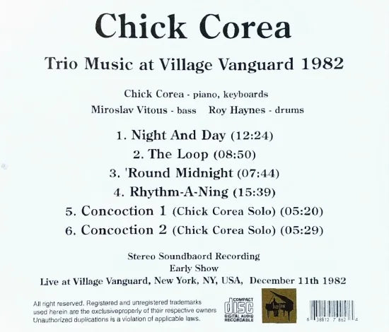 Chick Corea / Trio Music at Village Vanguard 1982 SOUNDBOARD (1CDR)