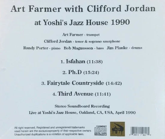 Art Farmer with Clifford Jordan / at Yoshi's Jazz House 1990 STEREO SOUNDBOARD (1CDR)