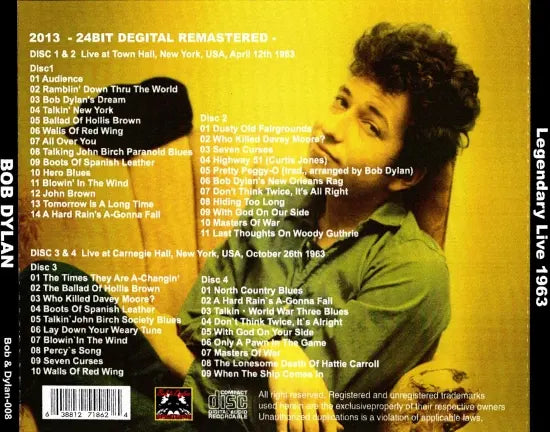 BOB DYLAN / Legendary Live 1963 - 2013 24BIT DEGITAL REMASTER (4CDR)