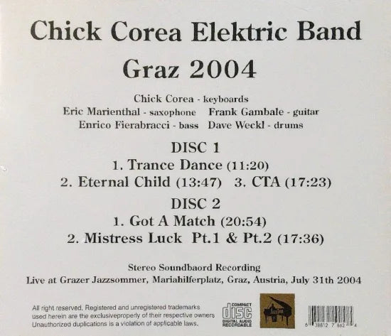 Chick Corea Elektric Band / Graz 2004 STEREO SOUNDBOARD (2CDR)