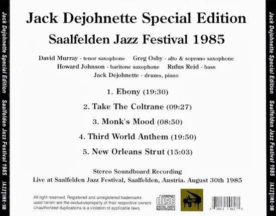 Jack Dejohnette Special Edition / Saalfelden Jazz Festival 1985 STEREO SOUNDBOARD (1CDR)