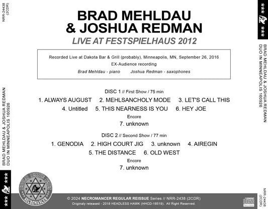 BRAD MEHLDAU & JOSHUA REDMAN / DUO IN MINNEAPOLIS 160926 (2CDR)