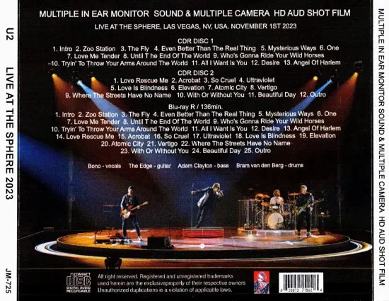 U2 / LIVE AT THE SPHERE 2023 MULTIPLE IN EAR MONITOR SOUND & MULTIPLE CAMERA HD AUD SHOT FILM (2CDR+1BDR)