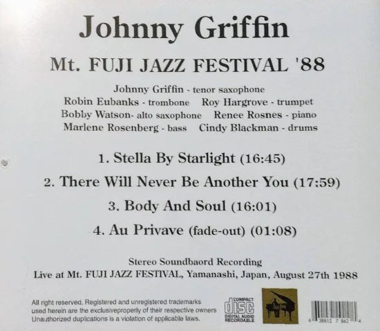 Johnny Griffin / Mt. FUJI JAZZ FESTIVAL '88 STEREO SOUNDBOARD (1CDR)