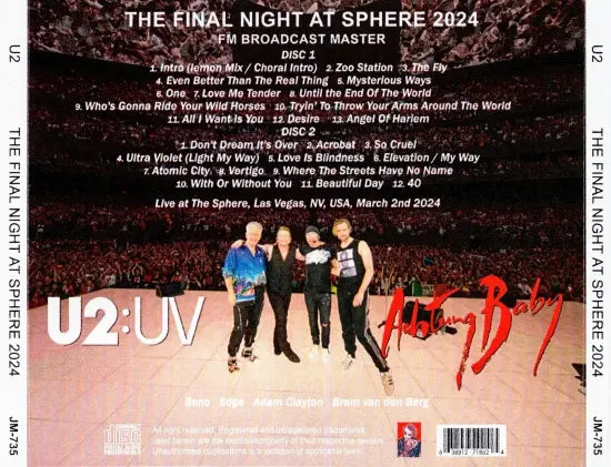 U2 / THE FINAL NIGHT AT SPHERE 2024 STEREO SOUNDBOARD (2CDR)