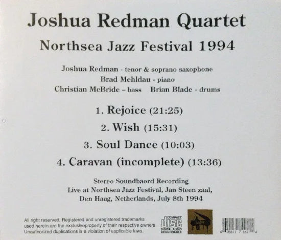 Joshua Redman Quartet / Northsea Jazz Festival 1994 STEREO SOUNDBOARD (2CDR)