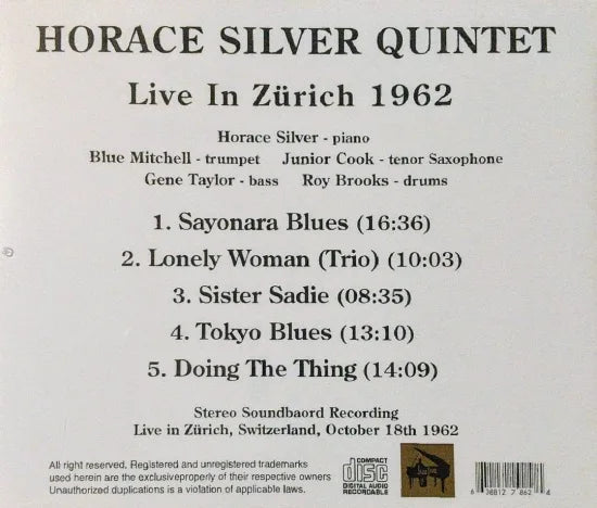 Horace Silver Quintet / Live In Zürich 1962 SOUNDBOARD (1CDR)