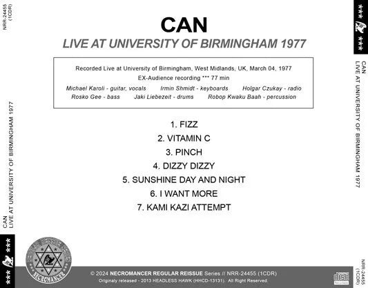 CAN / LIVE AT UNIVERSITY OF BIRMINGHAM 1977 (1CDR)