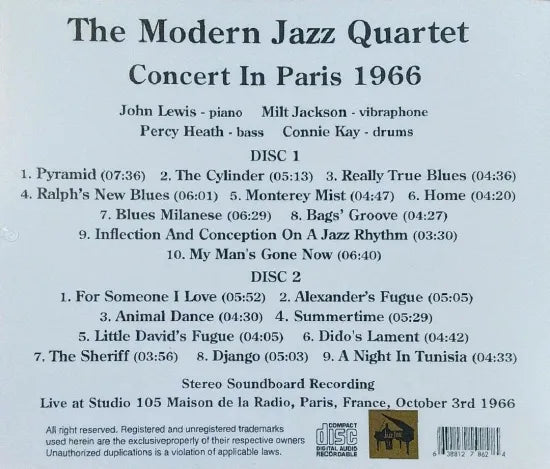 The Modern Jazz Quartet / Concert In Paris 1966 STEREO SOUNDBOARD (2CDR)