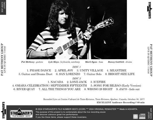 PAT METHENY GROUP / LIVE IN QUEBEC 771030 (2CDR)
