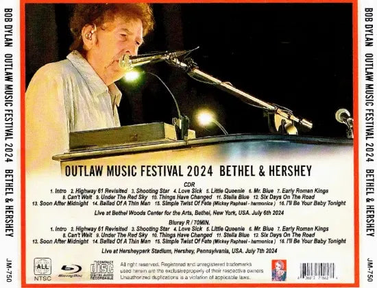 BOB DYLAN / OUTLAW MUSIC FESTIVAL 2024 BETHEL & HERSHEY (1CDR+1BDR)