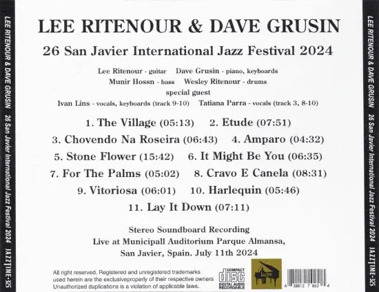 LEE RITENOUR & DAVE GRUSIN / 26 San Javier International Jazz Festival 2024 SOUNDBOARD (1CDR)