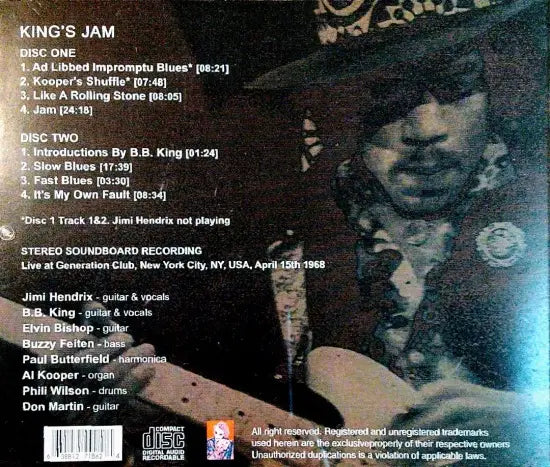 Jimi Hendrix & B.B. King with Al Kooper, Elvin Bishop, Paul Butterfield Blues Band / King's Jam SOUNDBOARD (2CDR)