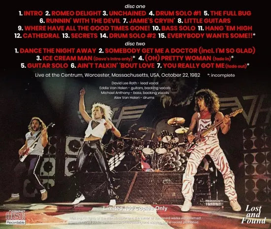 VAN HALEN / FIRST NIGHT IN WORCESTER 1982 Soundboard (2CDR)