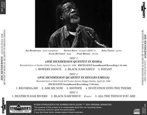 JOE HENDERSON / LIVE IN ITALY 1988 QUINTET IN ROMA & QUARTET IN REGGIO EMILIA (3CDR)