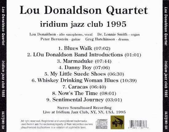 Lou Donaldson Quartet / iridium jazz club 1995 (1CDR)