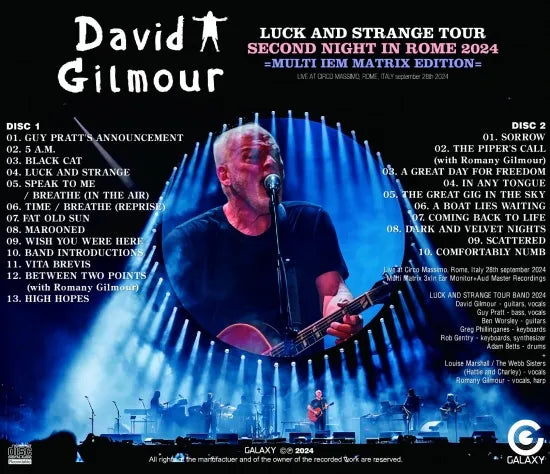 DAVID GILMOUR / LUCK AND STRANGE TOUR SECOND NIGHT IN ROME 2024 (2CDR) MULTI IEM MATRIX