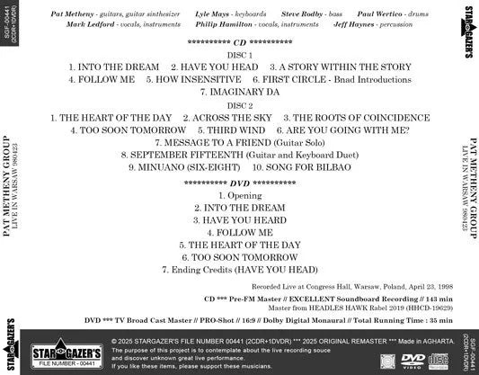 PAT METHENY GROUP / LIVE IN WARSAW 980423 (2CDR+1DVDR)
